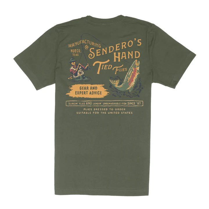 Hand Tied Flies T-Shirt- Army Green